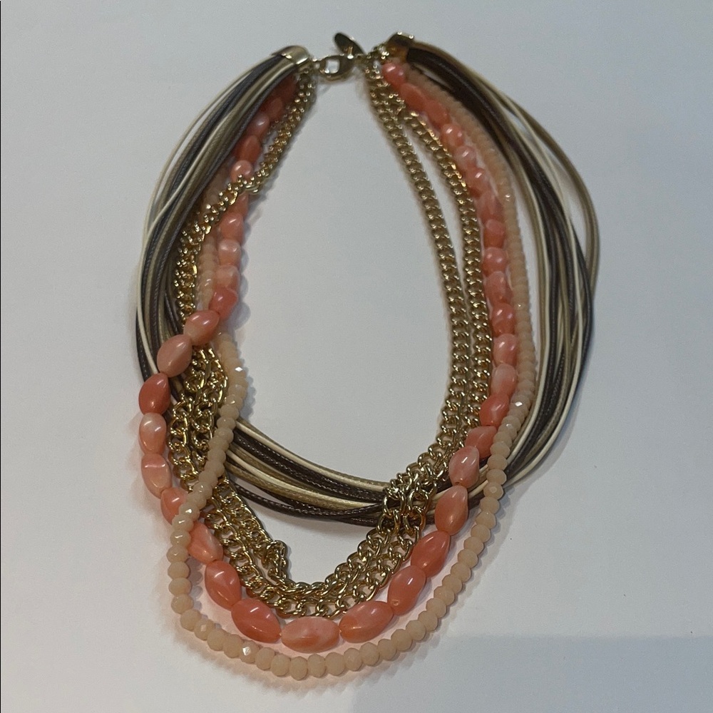 Multi-Strand Peach and Gold Women’s Fashion Necklace - Picture 3 of 7